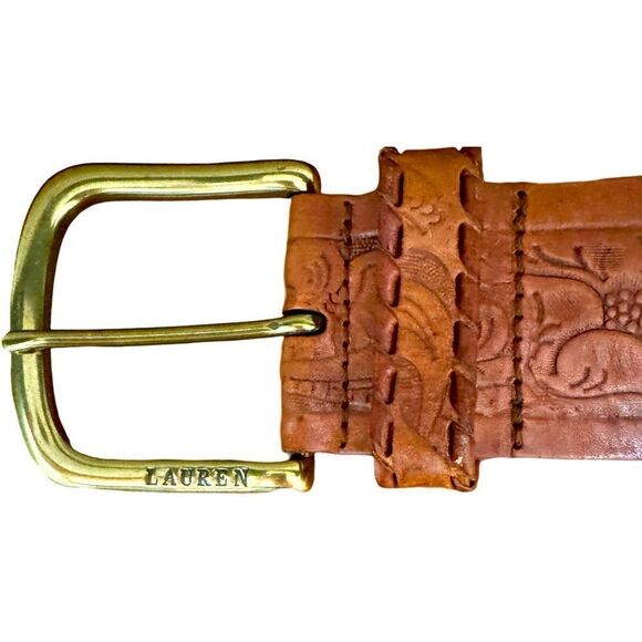 Lauren Ralph Lauren | Genuine Leather | Embossed Belt | Medium | Tan Brown | NWT - Picture 1 of 7